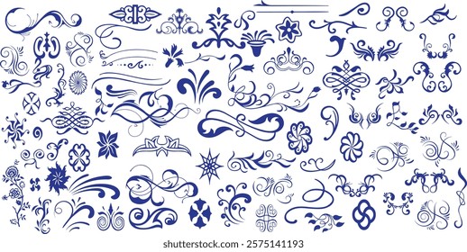 Decorative swirl and spiral vector silhouette set, perfect swirl for graphic design. 