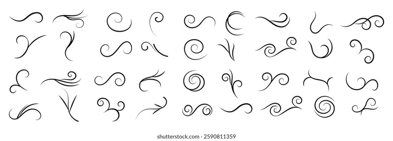 Decorative swirl and spiral vector silhouette set, perfect swirl for graphic design. Elegant shapes add a stylish touch to invitations, logos, tattoos, and art projects .