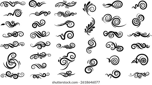 Decorative swirl and spiral vector silhouette set, perfect swirl for graphic design.