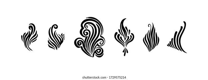 Decorative swirls collection. Calligraphic elements with brush strokes, black vector isolated on white background. Curves, curls, flourishes graphic art design.