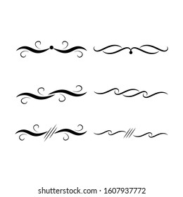 Decorative swirls dividers. Elegance line for frame, invitation. Delimiter old text, calligraphic swirl border ornaments and vintage divider Ornament curl, calligraphy victorian lines Vector icons set