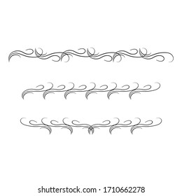 Decorative swirls dividers. Elegance line for frame, invitation. Delimiter old text, calligraphic swirl border ornaments and vintage divider Ornament curl, calligraphy victorian lines Vector icons set
