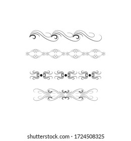 Decorative swirls dividers. Elegance line for frame, invitation. Delimiter old text, calligraphic swirl border ornaments and vintage divider Ornament curl, calligraphy victorian lines Vector icons set