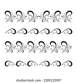 Decorative swirls dividers. Elegance line for frame, invitation. Delimiter old text, calligraphic swirl border ornaments and vintage divider. Ornament curl, calligraphy victorian lines. Vector icons