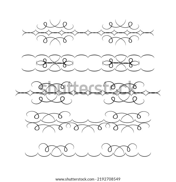 Decorative swirls dividers. Elegance line for\
frame, invitation. Delimiter old text, calligraphic swirl border\
ornaments and vintage divider. Ornament curl, calligraphy victorian\
lines. Vector icons