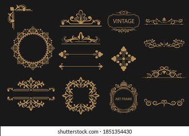 Decorative swirls dividers. Old text delimiter, calligraphic swirl border ornaments and vintage divider. Ornament swirls calligraphy victorian flourishes lines vector isolated icons set