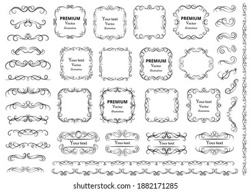 Decorative swirls or scrolls, vintage frames , flourishes, labels and dividers. Retro vector illustration	