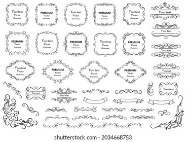 Decorative swirls or scrolls, vintage frames , flourishes, labels and dividers. Retro vector illustration