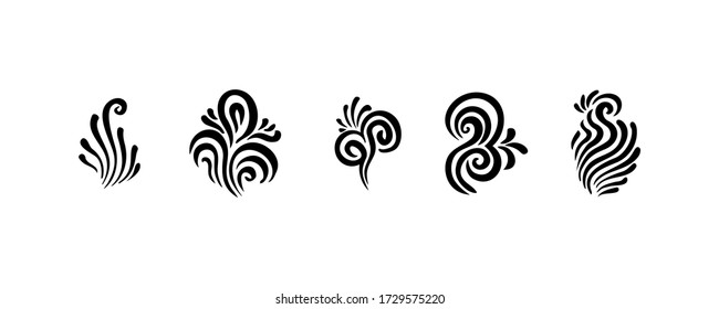 Decorative swirls set. Calligraphic elements with brush strokes, black vector isolated on white background. Curves, curls, flourishes graphic art design.