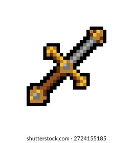 A decorative sword hilt featuring a handle and crossguard in 8-bit retro style.