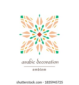 Decorative symbol with arabic geometric ornament. Vector mosaic emblem design