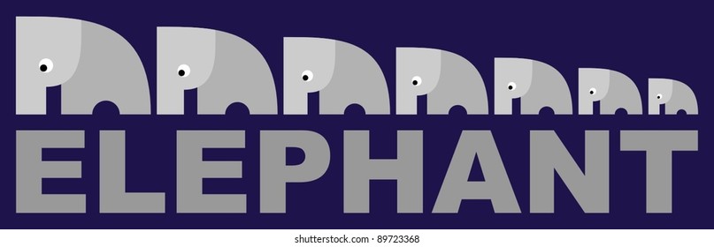 Decorative symbol - the image of the Indian elephant. Seven elephants are lined up by height