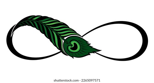 Decorative symbol of peacock feather. Symbol  of infinity with peacock feather