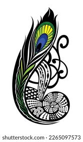 Símbolo decorativo de pluma de pavo real. Símbolo de infinito con plumas de pavo real