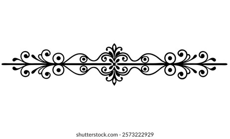 Decorative Symmetric Divider Line with Abstract Floral Motif and Ornamental Filigree Border