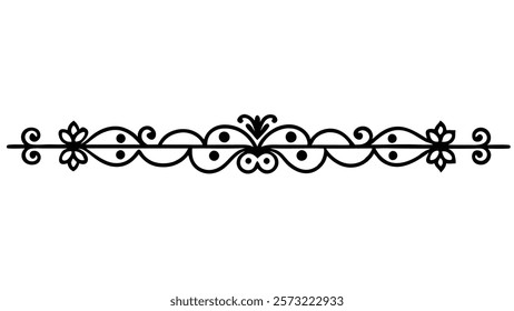 Decorative Symmetric Divider Line with Abstract Floral Motif and Ornamental Filigree Border