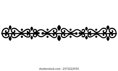 Decorative Symmetric Divider Line with Abstract Floral Motif and Ornamental Filigree Border