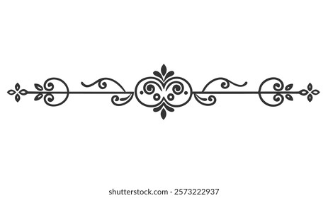 Decorative Symmetric Divider Line with Abstract Floral Motif and Ornamental Filigree Border
