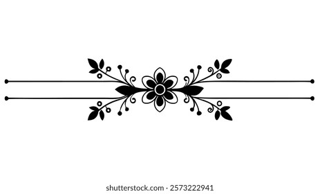 Decorative Symmetric Divider Line with Abstract Floral Motif and Ornamental Filigree Border