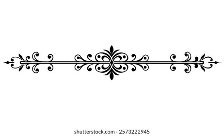 Decorative Symmetric Divider Line with Abstract Floral Motif and Ornamental Filigree Border