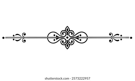 Decorative Symmetric Divider Line with Abstract Floral Motif and Ornamental Filigree Border