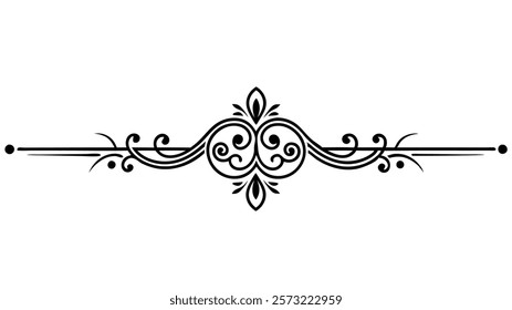 Decorative Symmetric Divider Line with Abstract Floral Motif and Ornamental Filigree Border