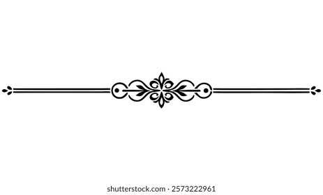 Decorative Symmetric Divider Line with Abstract Floral Motif and Ornamental Filigree Border