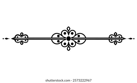 Decorative Symmetric Divider Line with Abstract Floral Motif and Ornamental Filigree Border