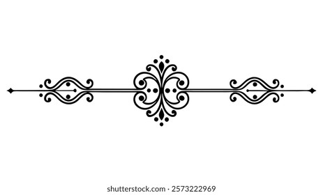 Decorative Symmetric Divider Line with Abstract Floral Motif and Ornamental Filigree Border