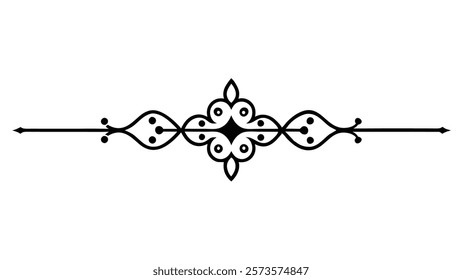 Decorative Symmetric Divider Line with Abstract Floral Motif and Ornamental Filigree Border