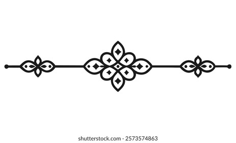 Decorative Symmetric Divider Line with Abstract Floral Motif and Ornamental Filigree Border