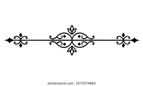 Decorative Symmetric Divider Line with Abstract Floral Motif and Ornamental Filigree Border