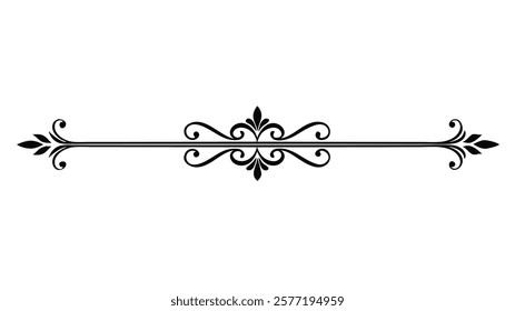 Decorative Symmetric Divider Line with Abstract Floral Motif and Ornamental Filigree Border