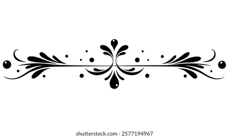 Decorative Symmetric Divider Line with Abstract Floral Motif and Ornamental Filigree Border