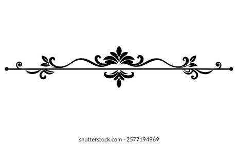 Decorative Symmetric Divider Line with Abstract Floral Motif and Ornamental Filigree Border