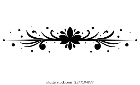 Decorative Symmetric Divider Line with Abstract Floral Motif and Ornamental Filigree Border