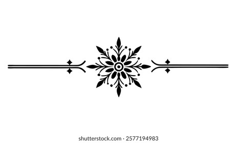 Decorative Symmetric Divider Line with Abstract Floral Motif and Ornamental Filigree Border