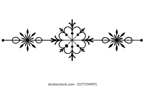 Decorative Symmetric Divider Line with Abstract Floral Motif and Ornamental Filigree Border