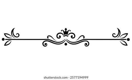 Decorative Symmetric Divider Line with Abstract Floral Motif and Ornamental Filigree Border