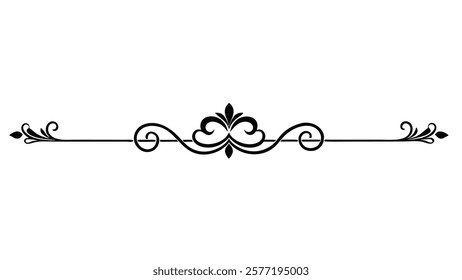 Decorative Symmetric Divider Line with Abstract Floral Motif and Ornamental Filigree Border