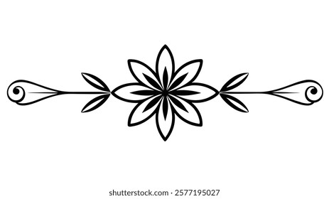 Decorative Symmetric Divider Line with Abstract Floral Motif and Ornamental Filigree Border