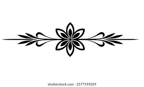 Decorative Symmetric Divider Line with Abstract Floral Motif and Ornamental Filigree Border