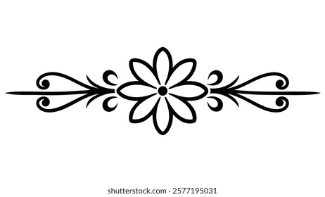 Decorative Symmetric Divider Line with Abstract Floral Motif and Ornamental Filigree Border