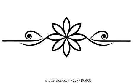 Decorative Symmetric Divider Line with Abstract Floral Motif and Ornamental Filigree Border