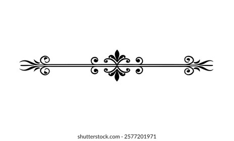 Decorative Symmetric Divider Line with Abstract Floral Motif and Ornamental Filigree Border