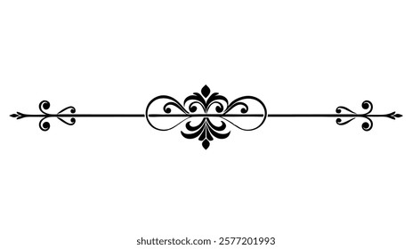 Decorative Symmetric Divider Line with Abstract Floral Motif and Ornamental Filigree Border