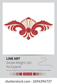 Decorative symmetrical pattern with flowing scrolls and a central ornate floral symbol.