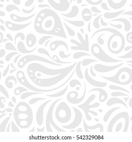 Decorative symmetry arabesque. Gray seamless pattern on a white background. Good for greeting card for birthday, invitation or banner. Vector illustration. Medieval floral royal pattern.