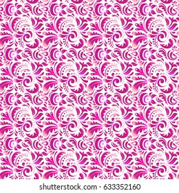 Decorative symmetry arabesque. Vector illustration. Magenta and pink seamless pattern good for greeting card for birthday, invitation or banner. Medieval floral royal pattern.