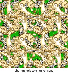 Decorative symmetry arabesque. Vector illustration. White on green and white background. Good for greeting card for birthday, invitation or banner. Pattern medieval floral royal pattern.